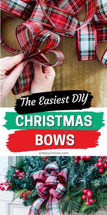 Learn how to make the easiest fluffy bows in minutes. Bows are a great way to add style to wreaths, gifts and other home décor. Simple step by step instructions to assemble ribbon pieces to create the perfect bow. Update old Christmas décor with new bows. Holiday homes need festive colorful bows. Plaid wired ribbon cut in pieces and stapled into loops then tied together with pipe cleaners makes super easy DIY bows for anywhere in your home. Diy Wreath Bow, Christmas Bows Diy, Homemade Bows, Christmas Wreath Bows, Perfect Bow, Bows Diy Ribbon, Christmas Tree Bows, Diy Bows, Christmas Themes Decorations