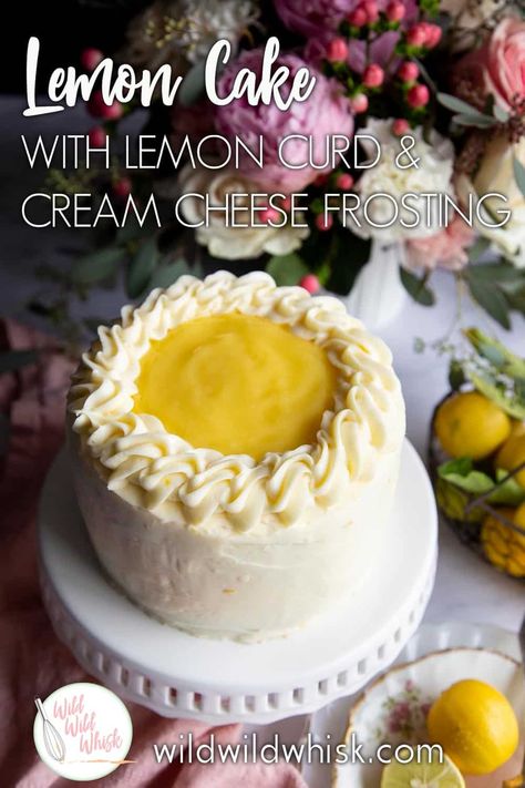 Celebrate Spring with this delicious Lemon Cake, filled with a tangy homemade lemon curd and covered in a zesty lemon cream cheese frosting. This mini lemon cake is made completely from scratch, including the lemon curd and the lemon cream cheese buttercream. Get the step by step instructions for this lemon cake recipe on the blog. #ad #wildwildwhisk #lemoncake #betterbuttermatters Lemon Cake With Lemon Curd, Delicious Lemon Cake, Cake With Lemon Curd, Lemon Curd Cake, Homemade Lemon Curd, Buttermilk Cake, Lemon Cream Cheese Frosting, Lemon Curd Recipe, Lemon Curd Filling