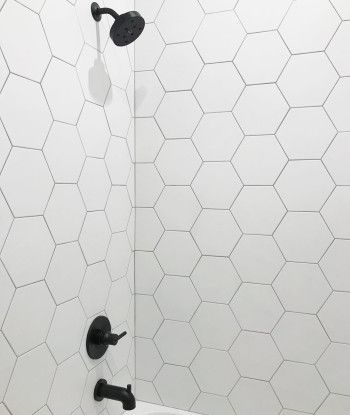 Hex Tile Tub Surround, White Hexagon Tile Shower Wall, White Hexagon Tile Bathroom Shower Wall, Shower Tile Honeycomb, Large Hexagon Tile Shower Wall, Hexagon Tile Tub Surround, Hexagon Tile Bathtub Surround, White Hexagon Shower Tile, Honey Comb Tile Bathroom Wall