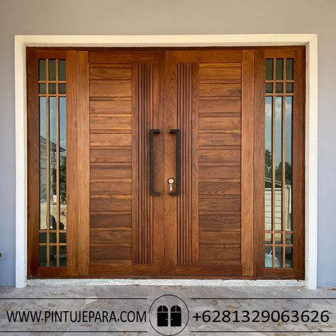 Pintu kayu jati jendela ganda 2 daun minimalis PJ-333 Windows Design, Front Doors With Windows, Window Design, Front Door, Design