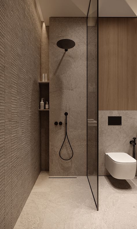 BG project :: Behance Hotel Room Toilet Design, Bathrooms Remodel Small, Small Bathroom Ideas Window, En Suite Shower Room Ideas, Modern Half Bathroom Ideas Powder Rooms, Shower Inspo Bathroom, Warm Minimalist Bathroom, Small Studio Apartment Interior Design, Modern Restroom Ideas