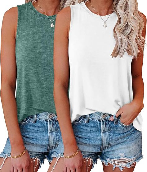 KKJ 2 Pack Womens Tank Tops Crew Neck Sleeveless Summer Cute Tops Loose Fit Basic Workout Casual Shirts 2024 Fashion Clothes at Amazon Women’s Clothing store White Tank Tops, Versatile Tops, Womens Tank Tops, Basic Workout, Sleeveless Shirts, Birthday Stuff, Solid Tank Tops, Purchase Order, Summer Workout