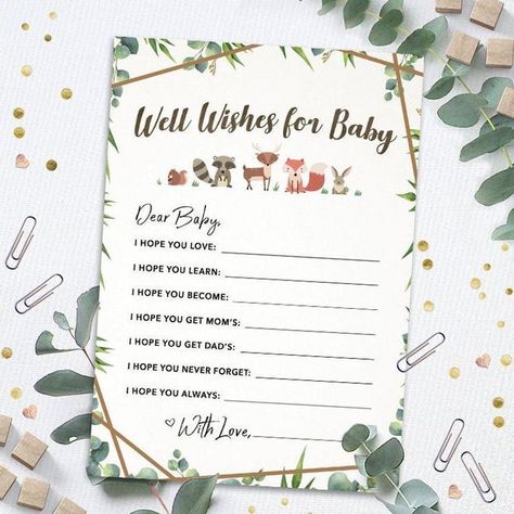 Well Wishes for the Baby, Baby Shower Game Printable, Baby Shower Instant Download, Gender Neutral Baby Shower Games, Greenery, Woodland Baby Woodland Games, Woodland Baby Shower Theme Pond Punch, Woodland Animal Shower Games, Woodland Theme Baby Games, Baby Shower Game Printable, Decor Logo, Dear Baby, Baby Songs, Well Wishes