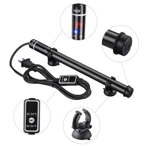 Features:- Wide Application - This 400W Titanium Aquarium Heater is designed to fit 3 14 to 3 1112 ft fish tanks with capacities of 70 to 80 gallons, and is ideal for both fresh water and salt water aquariums; Suitable for aquariums, aquaculture, terrariums, hydroponic systems, etc.- Adjustable Temperature Range - Equipped with an Intelligent IC chip for convenient temperature control within a large range from 68 to 94 degrees Fahrenheit, suitable for different kinds of fishes, crustaceans, amphibians, and turtles- LCD Digital Display - Equipped with an informative LCD digital display which makes it easy to observe and monitor the water temperature, while safely adjusting the water temperature with the included external controller- Durable - Made of sturdy titanium alloy, it features IPX8 Hydroponic Systems, Aquarium Heater, Hydroponics System, Fish Tanks, Saltwater Aquarium, Home Improvement Store, Water Temperature, Salt And Water, Aquariums