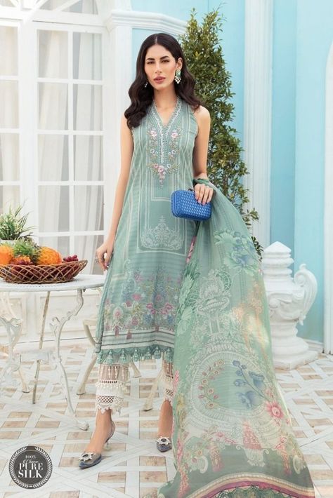 Maria B Summer Collection 2024 Lawn With Price (Shop Online) Pakistani Suits Online, Pakistani Party Wear, Pakistani Designer Suits, Unstitched Dress Material, Chiffon Collection, Maria B, Uk Clothing, Lawn Suits, Pakistani Suits