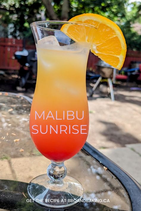 Transport yourself to a tropical paradise with our stunning Malibu Sunrise cocktail recipe. Malibu Sunrise Recipe, Malibu Sunrise Cocktail, Light Cocktail Recipes, Sunrise Drink, Malibu Sunrise, Paradise Cocktail, Warm Drinks Recipes, Medical Remedies, Bar Tender