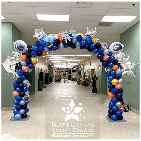 Out Of This World Graduation Theme, Outer Space Dance Theme, Outer Space Balloon Arch, Space Theme Balloon Arch, Space Birthday Balloons, Outer Space Graduation Theme, Space Dance Theme, Space Graduation Theme, Space Themed Dance