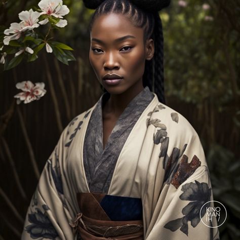 #kimonolovers #fashionlovers Afro Japanese, Tribe Aesthetic, Akiman Art, African Superhero, Asian Traditional Fashion, Black Power Art, Black China, Black Royalty, Black Japanese