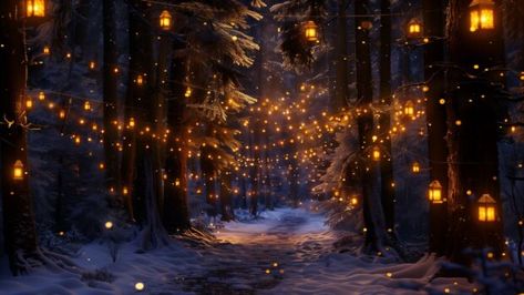 Winter night HD wallpaper with forest trail illuminated by lanterns and snow covered trees. Horizontal Winter Wallpaper, Pc Winter Wallpaper, Desktop Wallpaper Hd 1080p Christmas, Christmas Pc Background, Holiday Macbook Wallpaper, Cozy Winter Wallpaper Desktop, Cute Wallpapers For Pc Laptops, Laptop Wallpaper Desktop Wallpapers Winter, Winter Witch Wallpaper