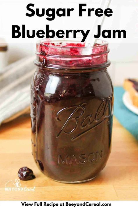 With this sugar-free blueberry jam recipe, no pectin is needed. You'll make one jar's worth of delicious fridge-stable jam and only need 4 ingredients to do it. You'll enjoy this healthy fruit spread with your favorite toast or bagels for breakfast. Healthy Blueberry Jam, Blueberry Jam Without Pectin, Sugar Free Jam Recipes For Canning, Blueberry Jam No Pectin, Sugar Free Freezer Jam, Sugar Free Blueberry Jam, Strawberry Blueberry Jam, Healthy Blueberry Recipes, Berry Jam Recipe