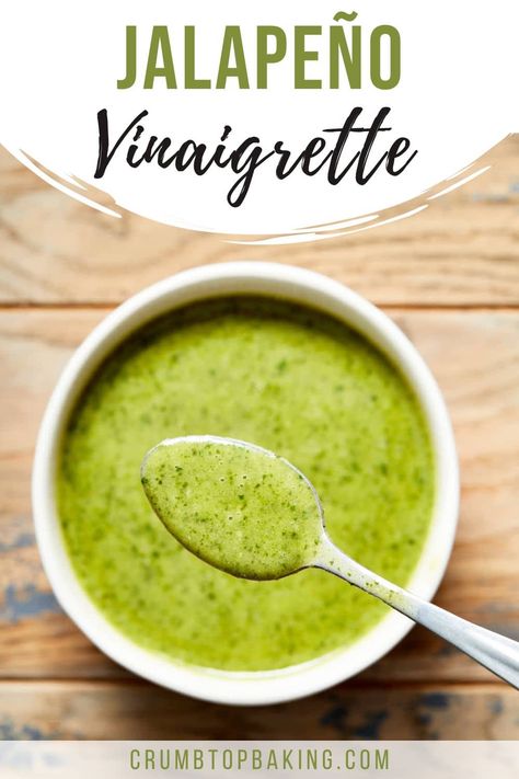 Quick and easy to make, this Jalapeño Vinaigrette is spicy, sweet and tangy with just 7 ingredients, including cilantro, lime juice and spicy jalapeño! Serve it with your favourite salad, rice, seafood or noodle bowl! Jalapeno Lime Dressing, Cilantro Jalapeño Vinaigrette, Jalapeño Lime Dressing, Jalapeno Salad Dressing, Lime Cilantro Jalapeno Vinaigrette, Jalapeno Lime Vinaigrette, Cilantro Jalapeno Dressing, Cilantro Lime Dressing Vinaigrette, Jalepeno Dressing