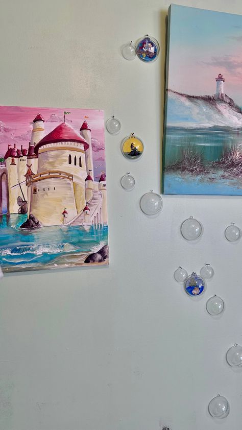 Ornament Disney decor! Painted on flat wood ornaments and covered in half of a plastic circular ornament. Little Mermaid Disney Room, Ariel Bathroom Decor, Disney Little Mermaid Bathroom, Disney Princess Bathroom Ideas, Bubble Bathroom Theme, Little Mermaid Bathroom Ideas, Moana Bathroom, Disney Bathroom Ideas, Mermaid Themed Bathroom