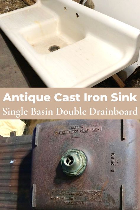 antique cast iron sink single basin double drainboard information stamps on bottom of sink Old Porcelain Sink Ideas, Cast Iron Kitchen Sink With Drainboard, Old Sink Ideas, Victorian Farmhouse Interior, Cast Iron Farmhouse Sink, Porcelain Kitchen Sink, Iron Sideboard, House Framing, Cast Iron Kitchen Sinks