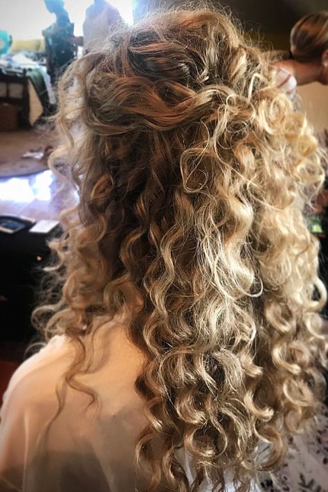 A curly wedding hair is elegant for any bride with wavy locks. I love capturing that for bridal sessions. Pin this look to your wedding inspiration. Naturally Curly Half Up Wedding, Naturally Curly Wedding Hair Down, Blonde Curly Wedding Hair, Wedding Hair Natural Curls, Big Curly Wedding Hair, Curly Hairstyle Formal, Wedding Hair Naturally Curly, Natural Curls Wedding, Natural Curly Wedding Hair