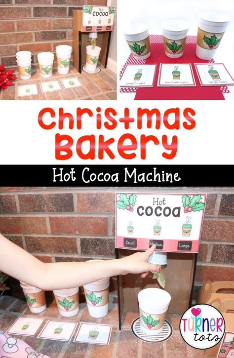 Diy Drink Machine Dramatic Play, Christmas Dramatic Play Center, Hot Cocoa Dramatic Play, Cafe Dramatic Play, Christmas Dramatic Play, Play Bakery, Hot Cocoa Stand, Dramatic Play Themes, Dramatic Play Center