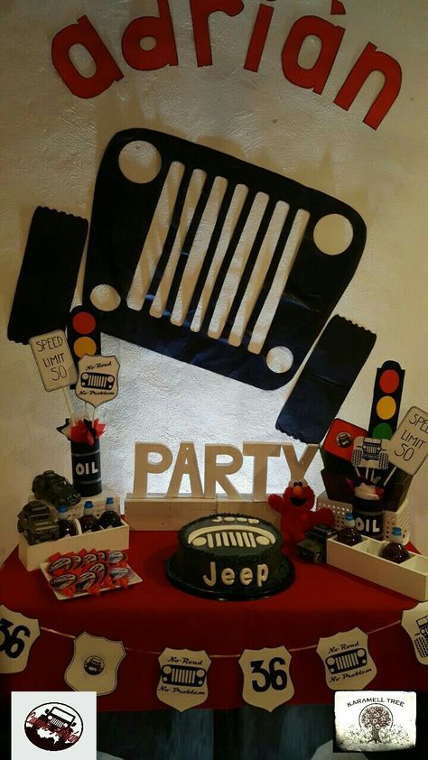 Jeep Party Decorations, Jeep Birthday Party, Jeep Birthday, Luca Birthday, 3 Birthday, 50th Party, Candy Table, Second Birthday, Neat Ideas