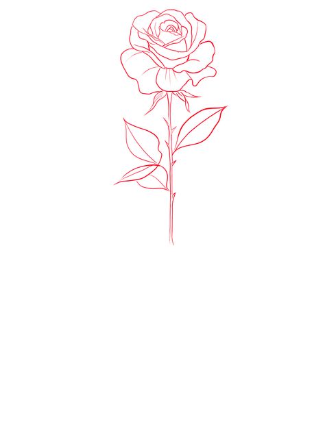 Red Outline Rose Tattoo, Red Rose Tattoo Outline, Linear Rose Tattoo, Tiny Red Rose Tattoo, Rose Outline Tattoo Design, Rose Linework Tattoo, Rose Fine Line Tattoo, Rose Tattoo Red, Rose Linework