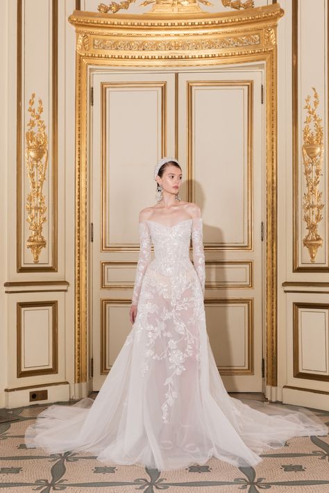 SPRING 2024 – BRIDAL COLLECTION Wedding Dress Off Shoulder Long Sleeve, Georges Hobeika Bridal, Tony Ward Bridal, Hanbok Wedding Dress, Crystal Headpiece, Georges Hobeika, Dream Wedding Ideas Dresses, Fantasy Gowns, Groom Outfit