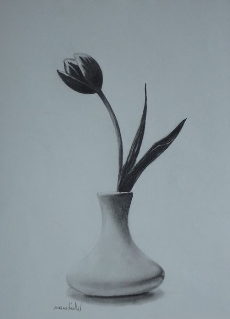 Drawing Vases, Shading Sketches, Shaded Drawings, Still Life Pencil Shading, Vases Drawing, Flower Sketch Pencil, Flower Vase Drawing, Vase Drawing, Easy Pencil Drawings