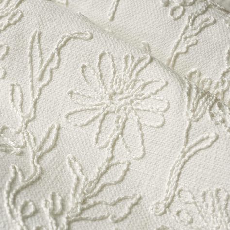 Playful floral corded embroidered tonally on a textured cloth. Available to the interior design trade through www.fabricut.com/trend. Embelishments Ideas Clothing, Liberty Curtains, Zara Embroidery, Curtains Holder, Cording Embroidery, Latest Curtain Designs, Chenille Curtains, Pattern Sketch, Adult Bedding