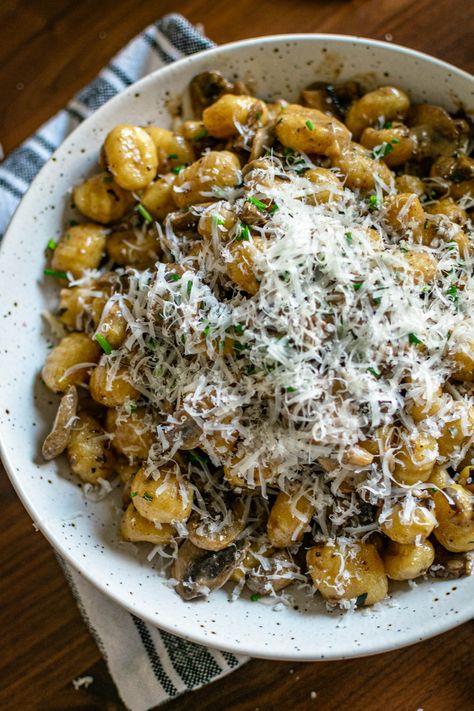 Gnocchi ai Funghi - Mushroom Gnocchi - We All Eat Together Gnocchi Spinach Mushroom, Clean Eating Gnocchi Recipes, Wild Mushroom Gnocchi, Gnocchi With Mushroom Sauce, Egg Free Gnocchi Recipes, Gnocchi With White Beans, Gnocchi And Mushroom Recipes, Mushroom And Gnocchi Recipes, Mushroom Truffle Gnocchi