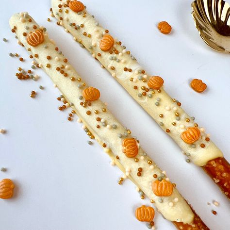 Affordable Fall Favors Under $3 for an Autumn Wedding Fall Favors, Thanksgiving Chocolates, Chocolate Dipped Pretzel Rods, Dipped Pretzel Rods, Fall Favor, Pretzel Treats, Pumpkin Soap, Destination Wedding Favors, Chocolate Dipped Pretzels