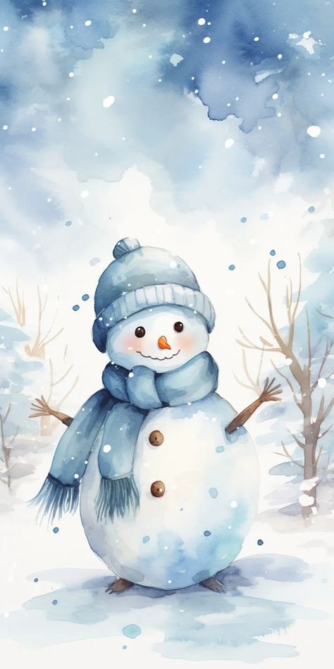 Snow Wallpaper Iphone, Wallpapers Winter, Snowman Wallpaper, Wishes Christmas, Winter Iphone, Iphone Wallpaper Winter, Digital Christmas Cards, Print Christmas Card, Winter Watercolor