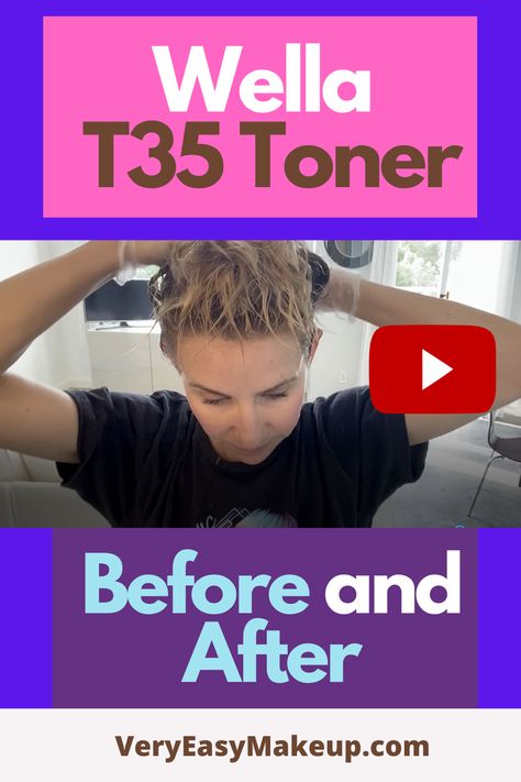 Want to see what using Wella T35 toner with developer before and after pics?  Check out this YouTube how-to guide from Very Easy Makeup to learn how to cover up roots using Wella T35 toner with volume 20 developer.   Check out a detailed article as well at https://veryeasymakeup.com/how-to-tone-hair-without-bleach Wella Toners Before And After, Toner For Blonde Hair Wella, Hair Toner Before And After Blonde, Hair Developer Volume Chart, Wells Toner Before And After, Wella T35 Before And After, T27 Wella Toner Before And After, Wella T11 Toner Before And After, Toning Hair Before And After