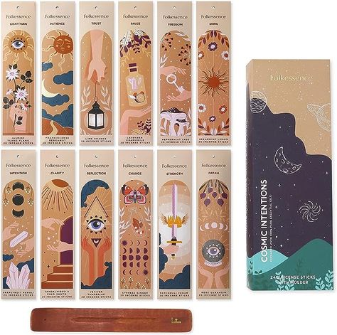 Amazon.com: Folkulture Incense Sticks Gift Set - Pack of 12 Insenses (240 Sticks) with Incense Holder - Frankincense Bergamot Jasmine Rose Patchouli Palo Santo Lavender Organic Inscents-sticks - Cosmic Intentions : Home & Kitchen Incense Packaging, Human Figure Sketches, Sandalwood Essential Oil, Home Fragrance Accessories, Jasmine Rose, Figure Sketching, Incense Holders, Yoga At Home, Crossed Fingers