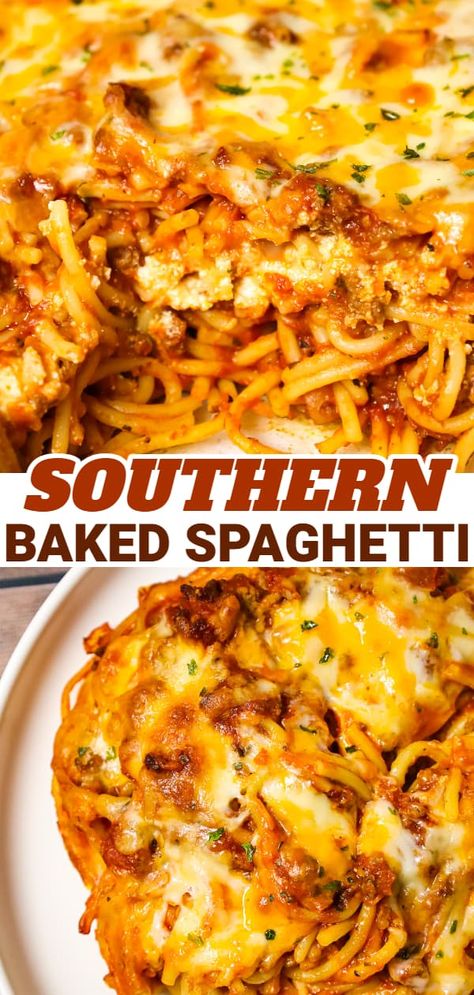 Spaghetti Recipes With Ground Beef, Southern Baked Spaghetti, Baked Spaghetti With Ricotta, Easy Baked Spaghetti Recipe, Baked Pasta Recipe, Easy Baked Spaghetti, Recipes Spaghetti, Spaghetti Casserole Recipe, Spagetti Recipe