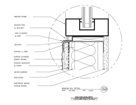 USG Design Studio | 09 21 16.03.121 DUROCK Window Sill Detail - Download Details Window Jamb Detail, Door Construction Detail Drawing, Door Details Drawing Architecture, Steel Connection Detail, Door Section Detail Drawing, Door Detail Drawing Architecture, Glass Door Detail Drawing, Drywall Detail, Door Jamb Detail