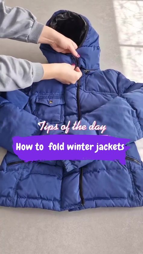 How To Fold Coats, How To Fold Jackets For Packing, How To Fold Winter Jacket, Folding Jackets To Save Space, How To Fold A Jacket, Folding Jackets, Clothes Folding, Fold Clothes, Folding Techniques