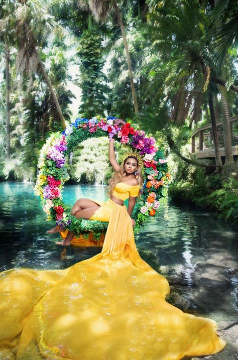 Luau Photoshoot, 19th Photoshoot, Yellow Gowns, Quince Photos, Boat Party Outfit, Quince Photoshoot Ideas, Cinderella Quinceanera Themes, 50th Birthday Balloons, Water Birthday