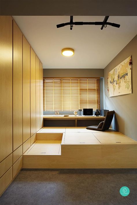 Elevate Your Home With 9 Eyebrow-Raising Platform Ideas Japanese Style Bedroom, Raised Platform, Singapore Interior Design, Singapore Interior, Tatami Room, Japanese Home Design, Study Interior Design, Japanese Room, Interior Design Singapore