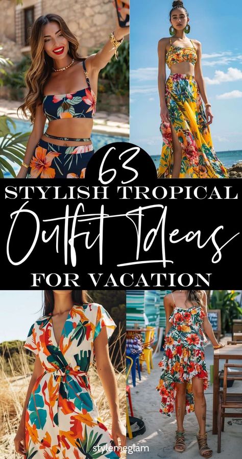 63 Trendy Tropical Outfit Ideas For Your Next Vacation Tropical Outfit Ideas, Hawaiian Vacation Outfits, Luau Party Outfit, Beach Outfits Women Vacation, Island Vacation Outfits, Old Money Look, Tropical Outfits, Caribbean Outfits, Tropical Vacation Outfits