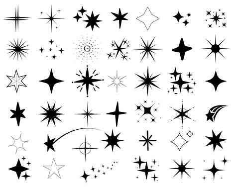 Cascading Stars Tattoo, Different Star Designs, Star Art Aesthetic, Different Types Of Stars, Star Font, Different Stars, Sparkle Svg, Star Ideas, Art Deco Star