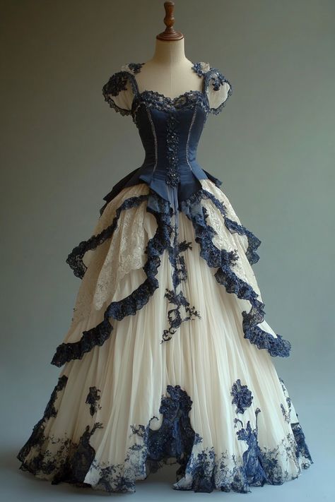 Royal Day Dress, Vintage Princess Dress Fairytale, Extra Prom Dresses Ball Gown, Royal Dresses Princesses Vintage, Victorian Era Dresses Gowns, 1700s Dresses Royal, Victorian Ball Gowns Princesses, Ballgowns Victorian Aesthetic, Blue Victorian Ball Gown