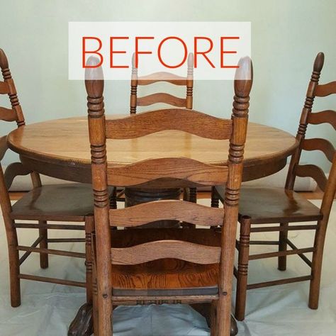 We're totally re-doing our dining room table after seeing these ideas. Table Refinishing, Painted Dining Room Table, Dining Room Table Makeover, Country Chic Paint, Room Fireplace, Stained Table, Farmhouse Style Table, Reupholster Chair, Rustic Chair