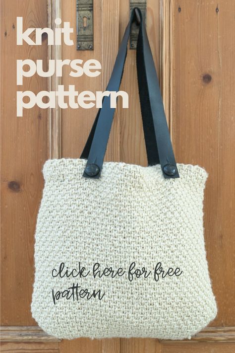 Free printable pattern and video instruction to make this knit purse. This Knit Purse uses the Half-Linen Stitch for the body of the purse. This easy to make handbag is lined and features detachable leather handles for easy washing. #nourishandnestle #knit #project #diy #patternsfree #handbag Easy Knitted Bags Free Patterns, Knitted Tote Bags Free Patterns, Knitted Purse Patterns Free, Knit Tote Bag Pattern Free, How To Knit A Bag, Knit Purse Pattern, Knitting Washcloths, Knit Bag Pattern Free, Knitted Purses