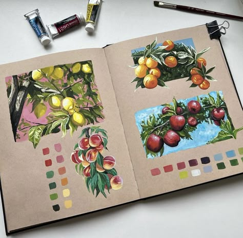 Gouache Color, Make Stickers, Gcse Art Sketchbook, Kunst Inspiration, Gouache Art, Fruit Painting, Illustrator Illustration, Sketchbook Inspiration, Art Inspiration Painting