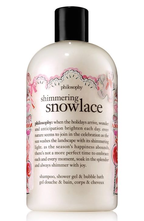 philosophy-shimmering-snowlace-shower-gel Philosophy Christmas, Packaging Gift Ideas, Hair Care Packaging, Philosophy Shower Gel, Philosophy Products, Bath Gel, Shimmer Lights, Packaging Gift, Body Cleanser