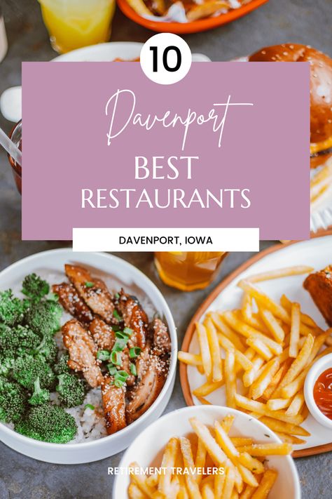 Our Retirement Travelers guide to the best restaurants in Davenport, Iowa. We find the best places to eat for any taste. #davenport #iowa #bestrestaurants Comfort Food Sides, Senior Travel, Bison Burgers, Davenport Iowa, Retirement Travel, Restaurant Guide, Buffalo Wings, Dinner For Two, Meat Lovers