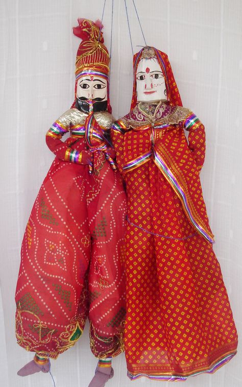 rajasthani puppets Katputli Rajasthani Decor, Puppets Rajasthani, Rajasthani Puppets, Cafe Renovation, Indian Puppets, Handmade Puppets, Return Gifts Indian, Puppet History, Marionette Puppets