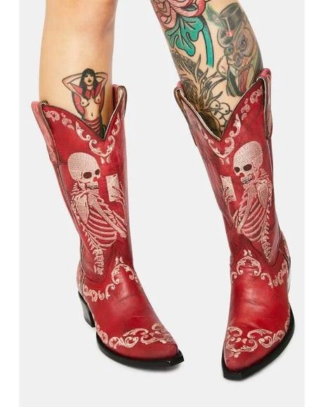 Rhinestone Cowboy Boots, High Cowboy Boots, Leather Painting, Knee High Combat Boots, Red Selfie, Western Boots Outfit, Fringe Cowboy Boots, Knee High Cowboy Boots, Grunge Boots