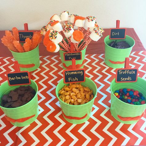 The Lorax Birthday Lorax Food Ideas, The Lorax Party Decorations, Lorax Party Food, Lorax Themed Birthday Party, The Lorax Birthday Party Ideas, Lorax Wedding, Lorax Snacks, Lorax Birthday Party, Lorax Birthday