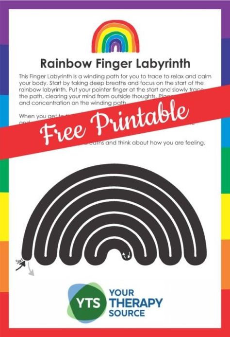 This free finger labyrinth calming activity will walk your student through a peaceful journey while they focus on motor skills and handwriting. #freehomeschooldeals #fhdhomeschoolers #fingerlabyrinth #calmingactivity #fingeractivity #calmdownactivity 5 Finger Breathing Printable, Rainbow Breathing Printable Free, Free Sensory Path Printables, Finger Labyrinth Printable, Labyrinth Printable, Printable Finger Labrynths, Finger Labyrinth, Visual Tracking, Zones Of Regulation