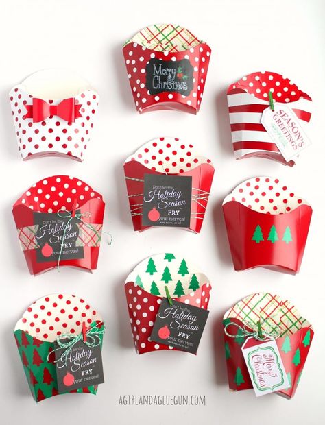 decorated fry boxes French Fry Box Ideas, Where Did The Time Go, Fry Box, Christmas Treats Holders, Treat Holders, Candy Crafts, Paper Boxes, French Fry, Craft Show Ideas