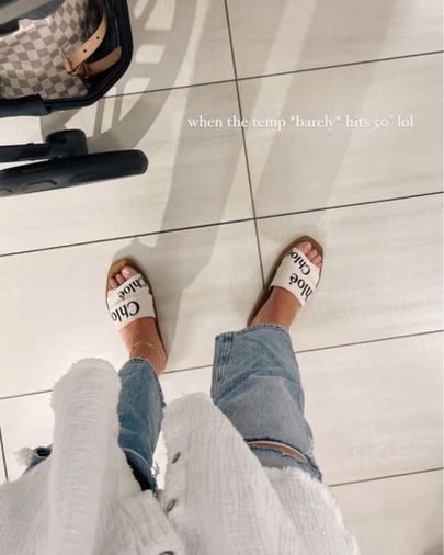 Chloe Slides Outfit, Chloe Woody Sandals Outfit, Chloe Sandals Outfit, Chloe Woody Sandals, Sliders Shoes, Sandal Outfits, Chloe Outfit, Chloe Flats, Dior Hat