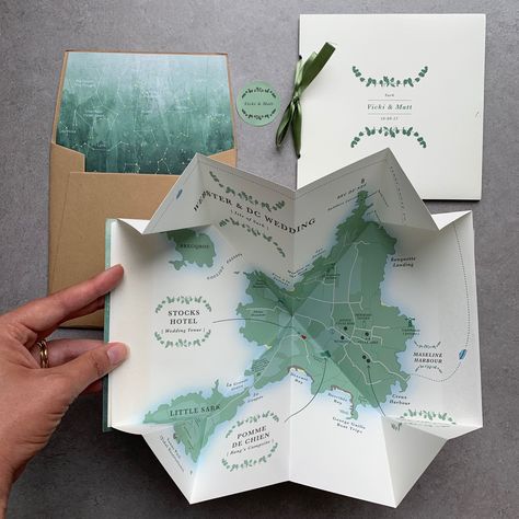 Popup Wedding, Constellation Wedding, Map Wedding Invitation, Pop Up Invitation, Map Wedding, Bike Illustration, Bespoke Wedding Stationery, Stationery Packaging, Green Wedding Invitations