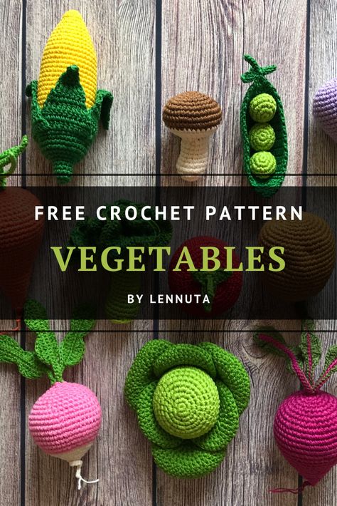 Free crochet patterns up to 15 type of vegetables Crocheted Food, Crochet Vegetables, Crochet Garden, Crochet Toys Free Patterns, Crochet Toys Free, Crochet Fruit, Crochet Food, Crochet Amigurumi Free, Haken Baby